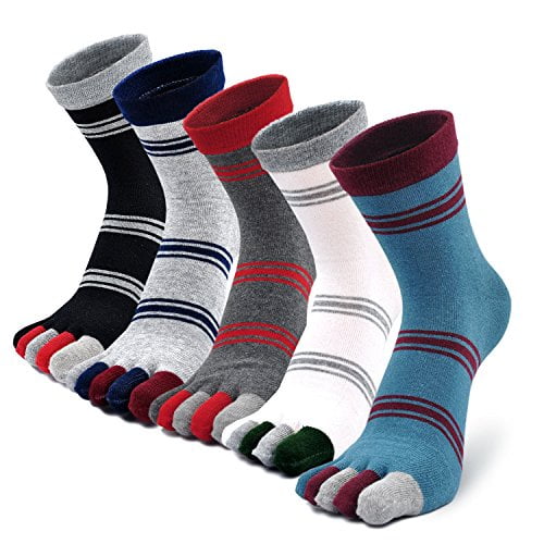 Artfasion Mens Toe Socks Cotton Athletic Running Ankle Five Finger Crew Socks Size 10-13 for Big Feet 